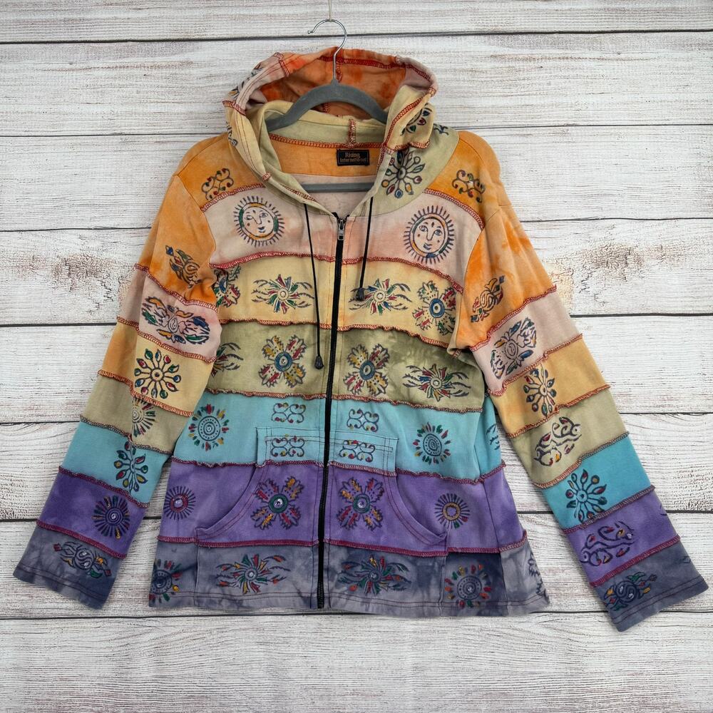 Rising International Hand Sewn Full Zip Hoodie Sweatshirt Womens L Multicolor